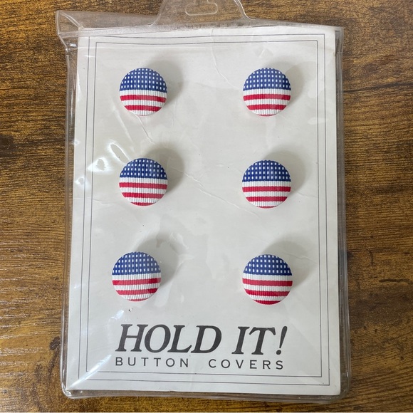 Vintage 90s Hold It! American Flag Button Covers Snap On Patriotic 6 Piece New - Picture 1 of 7